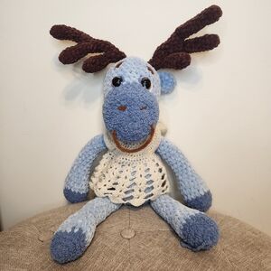 Plush Blue and Brown Moose Toy